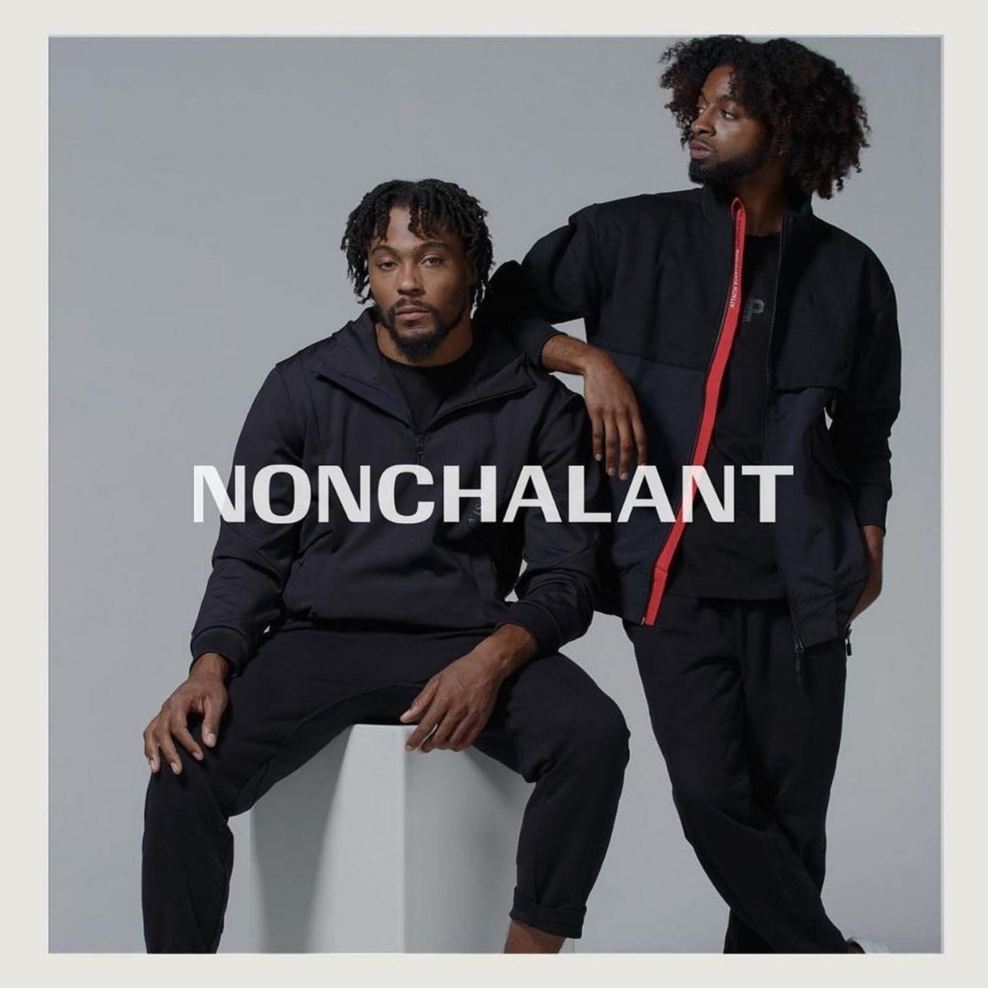 Nonchalant visual identity and apparel campaign by Channing Bailey and Channing & Company showing techwear brand design and wordmark application.