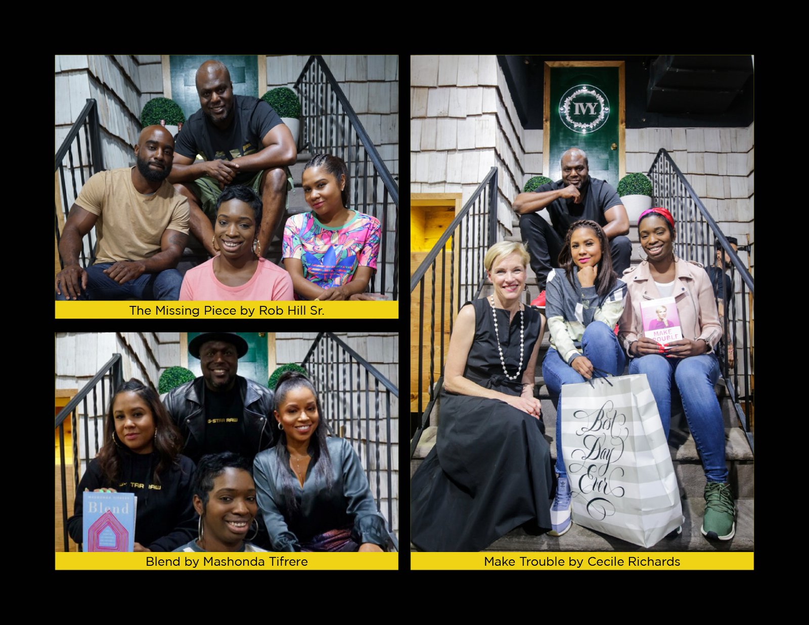 Angela Yee Book Club events at WOODstack IVY in Brooklyn, featuring live author conversations, engaged audiences, book displays, and community gatherings that informed the WellRead nonprofit brand strategy.
