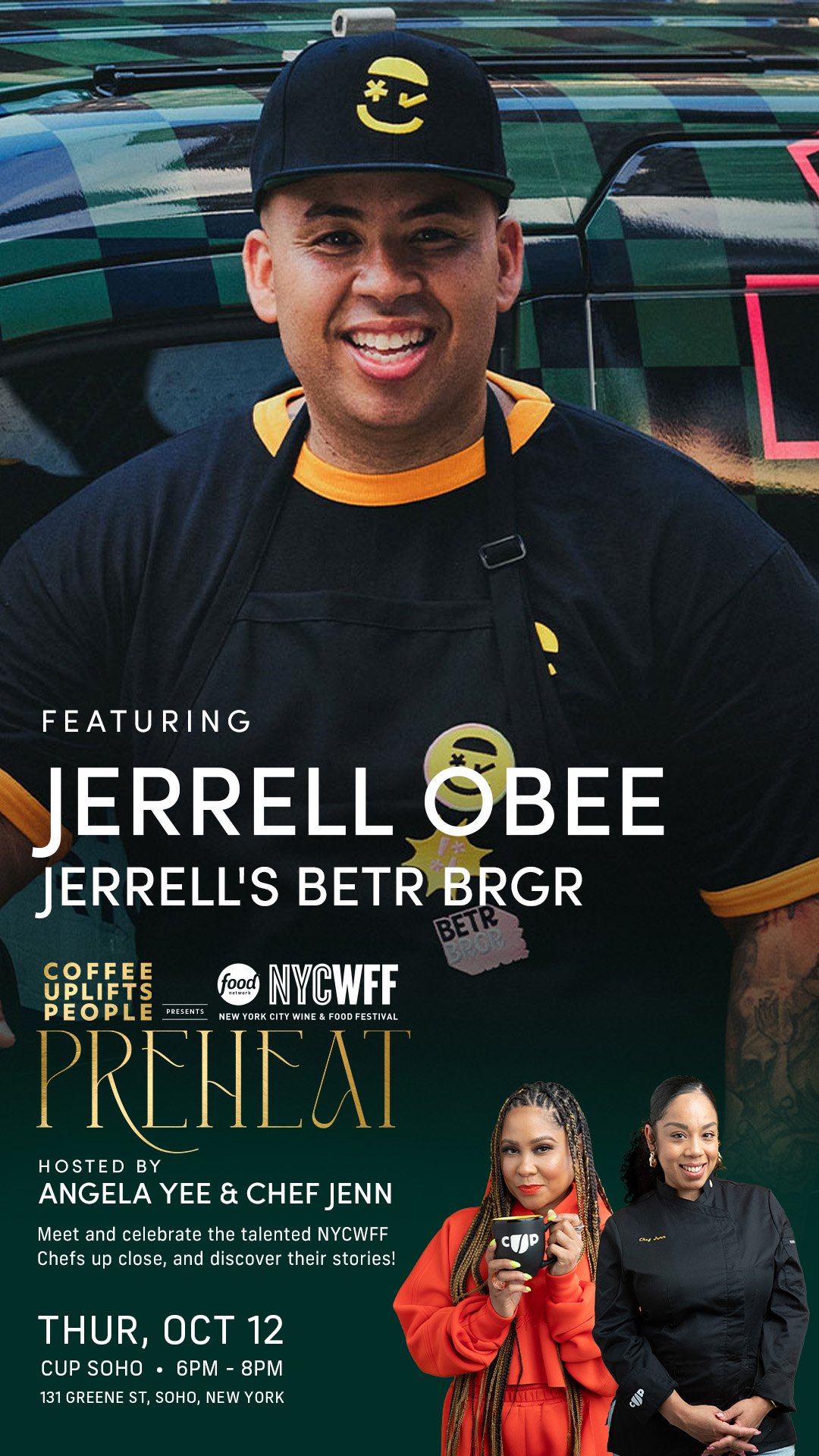 Jerrell Obee of Jerrell’s BETR BRGR featured in Coffee Uplifts People’s NYCWFF PreHeat campaign artwork.