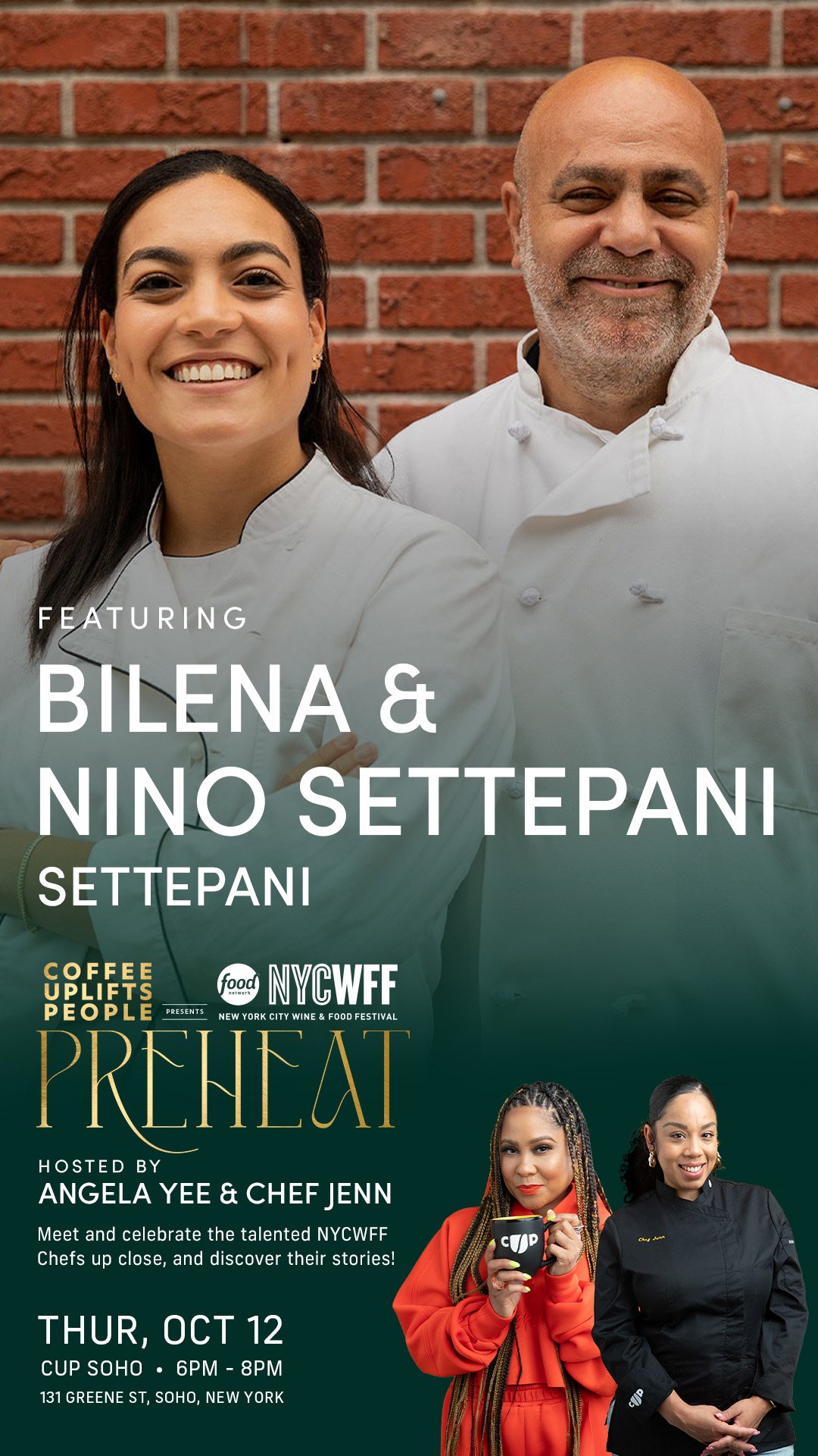 Bilena and Nino Settepani featured in Coffee Uplifts People’s NYCWFF PreHeat campaign key art in New York City.