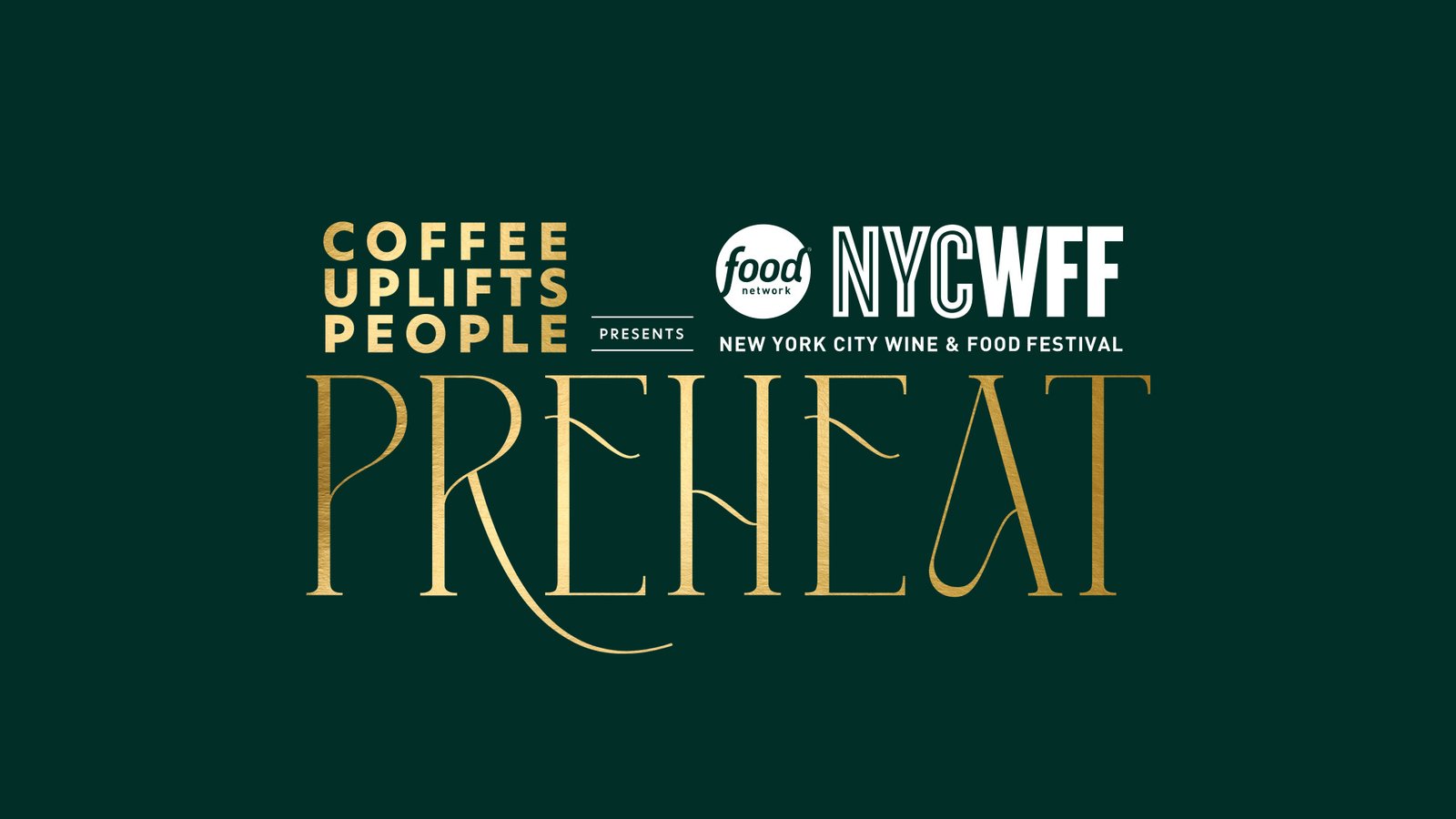 NYCWFF PreHeat visual identity featuring the campaign logo, typography, color, and graphic system for Coffee Uplifts People.