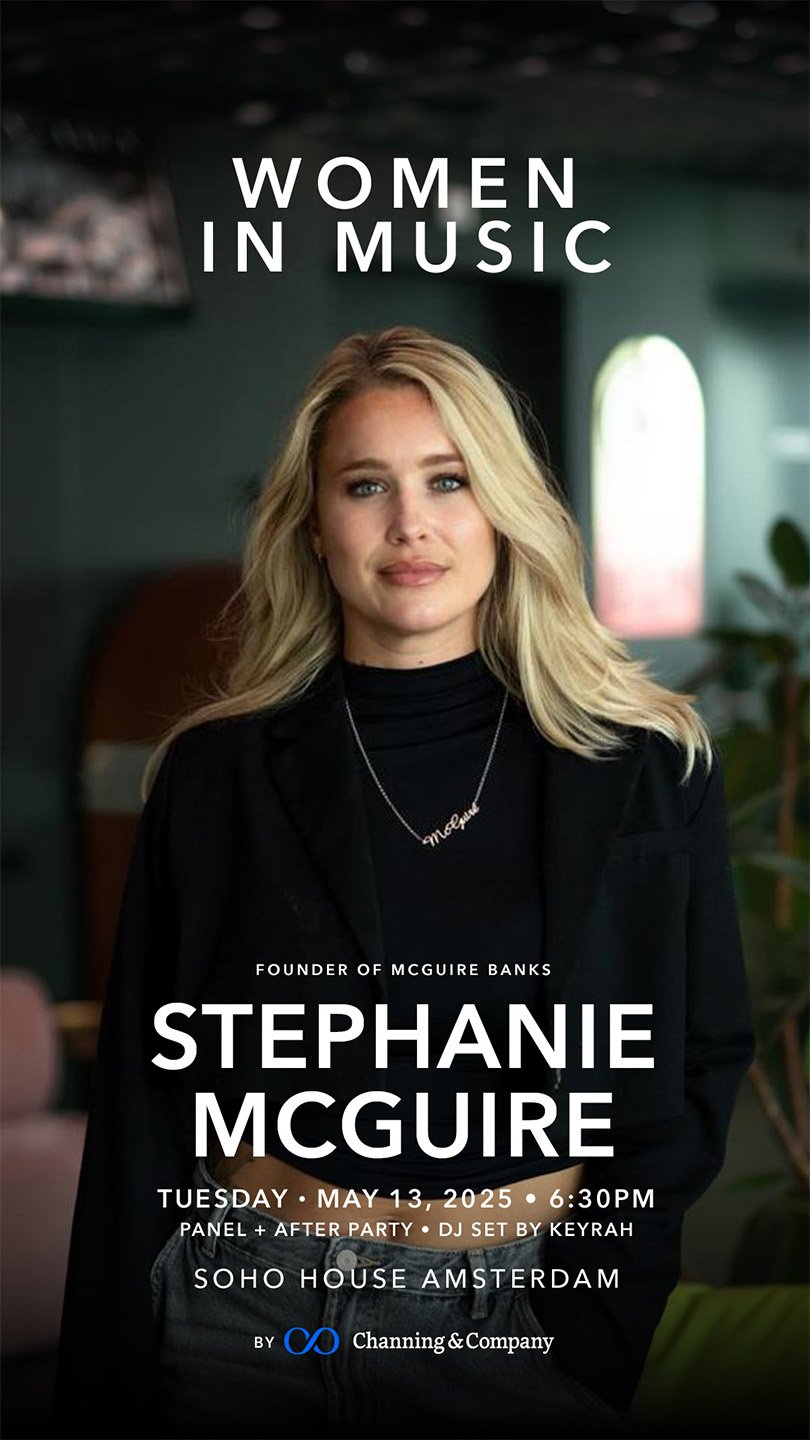 Speaker announcement featuring Stephanie McGuire for Women in Music at Soho House Amsterdam.