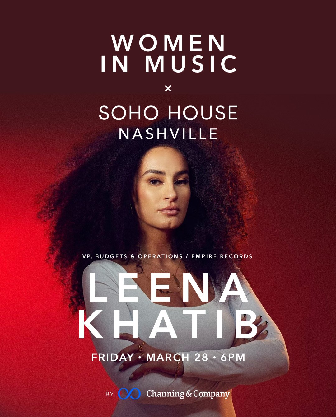 Speaker announcement featuring Leena Khatib of EMPIRE Records for Women in Music at Soho House Nashville.