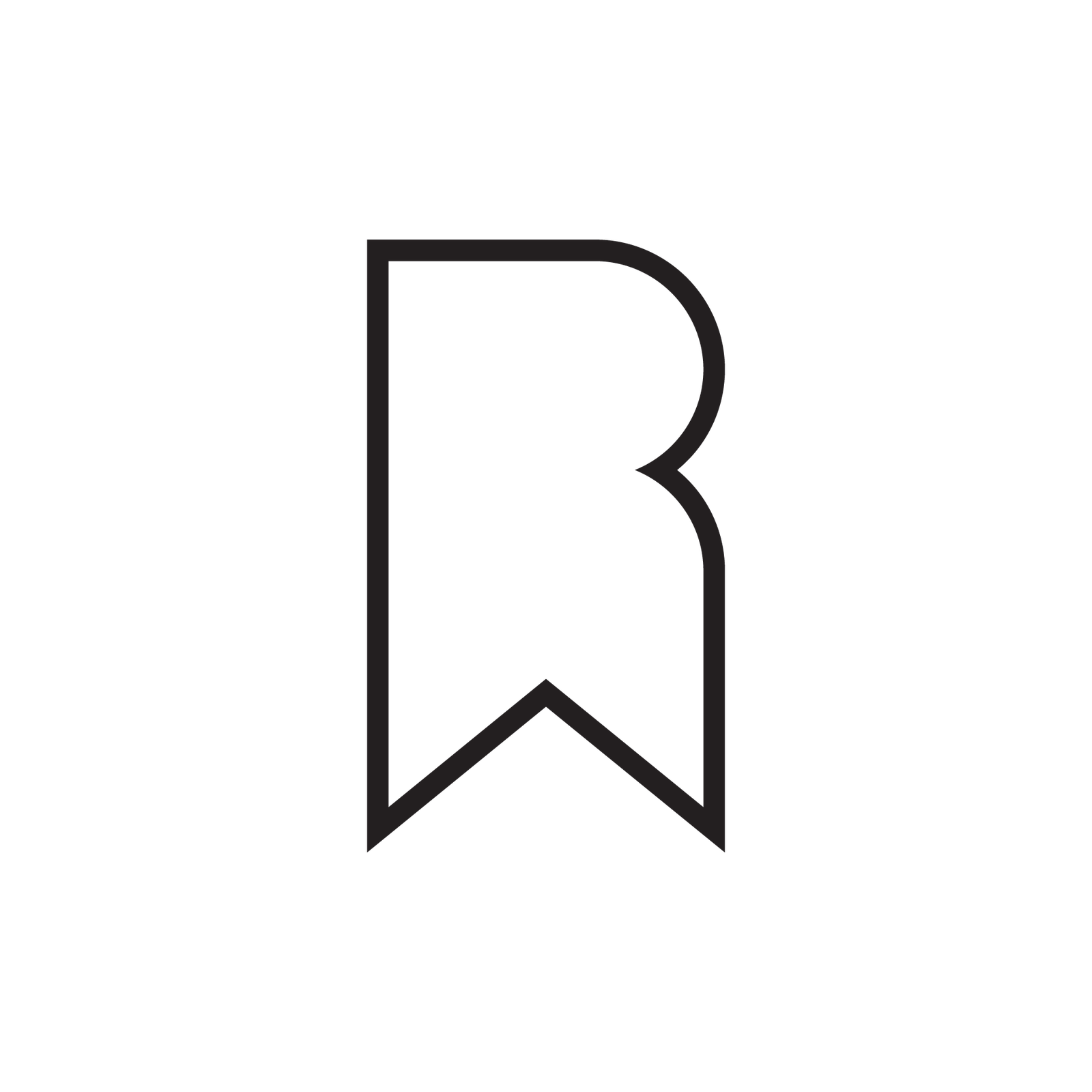 WellRead R symbol designed as a bookmark with a yellow-to-pink gradient and black outline.
