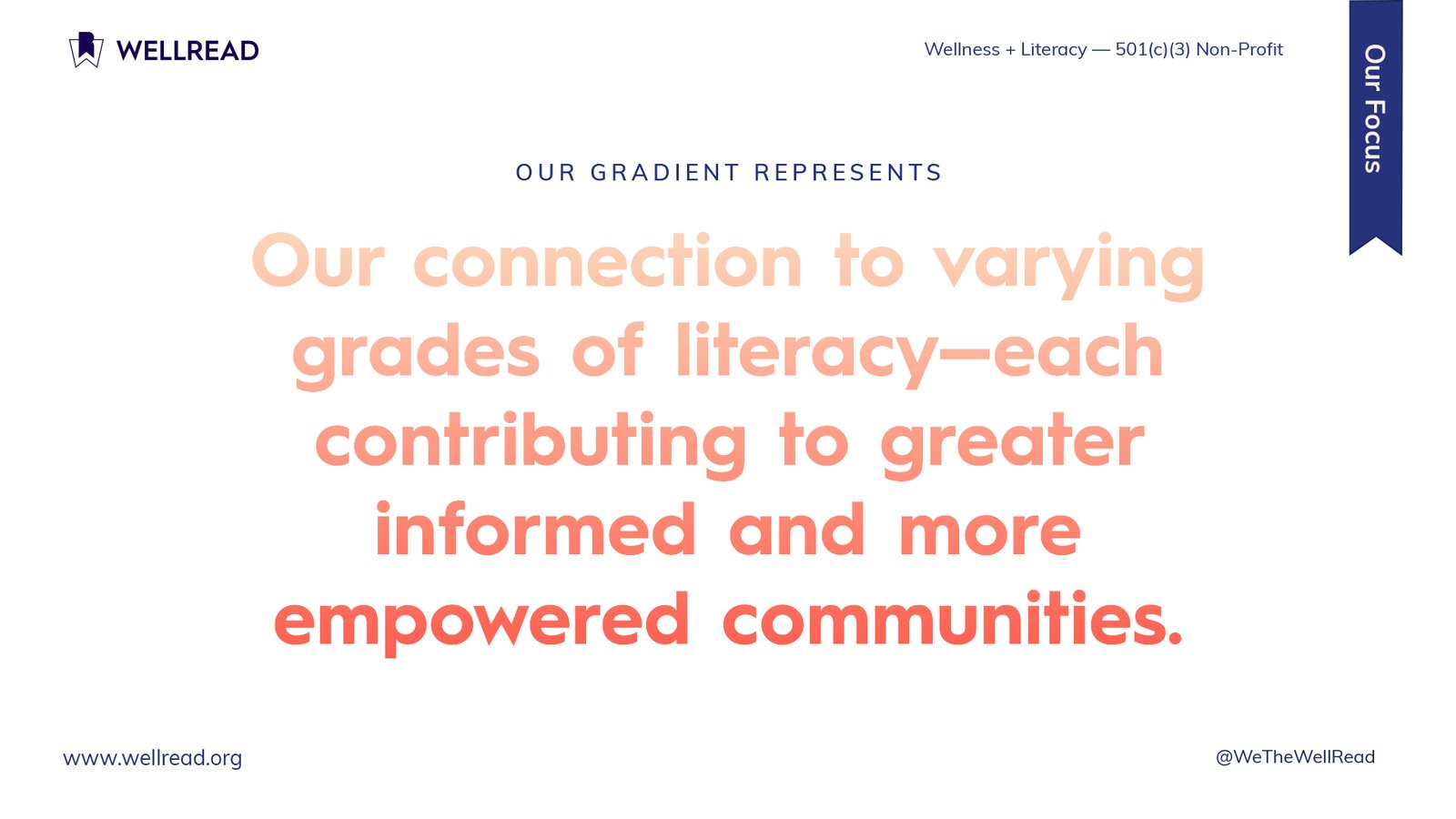 WellRead brand rationale explaining that the peach-to-coral gradient represents varying levels of literacy.