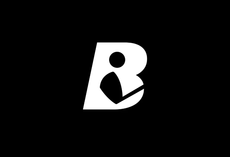 Geometric Black People Golf B monogram with negative space forming the head, body and swing of a golfer.
