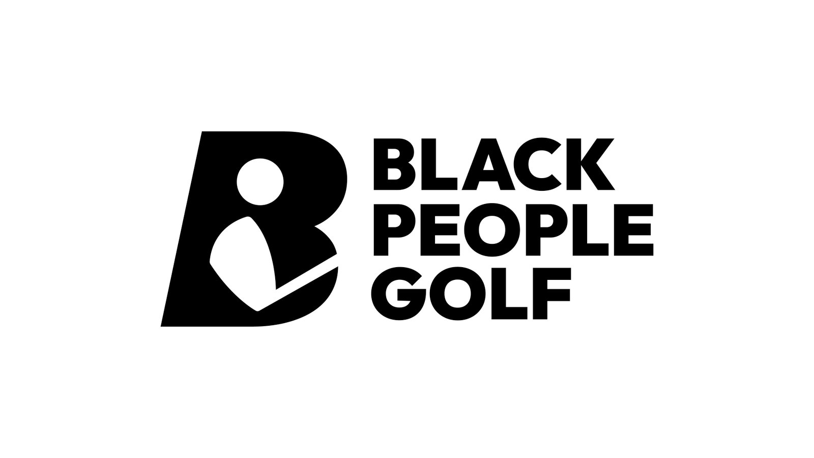 Black People Golf logo featuring a custom B monogram with a golfer formed in negative space beside the stacked Black People Golf wordmark.