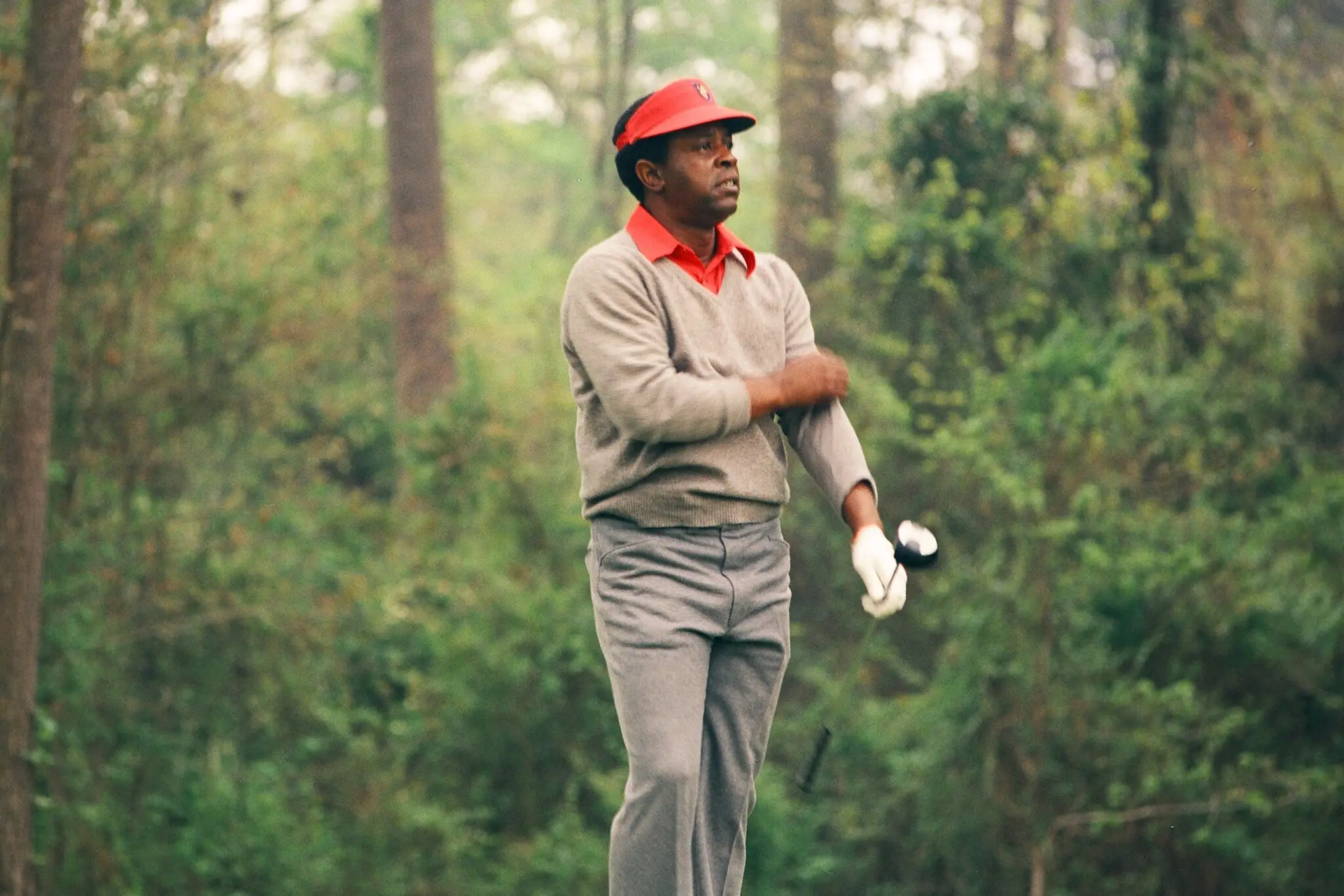 Photograph of golfer Lee Elder, who became the first Black golfer to compete in the Masters Tournament in 1975.