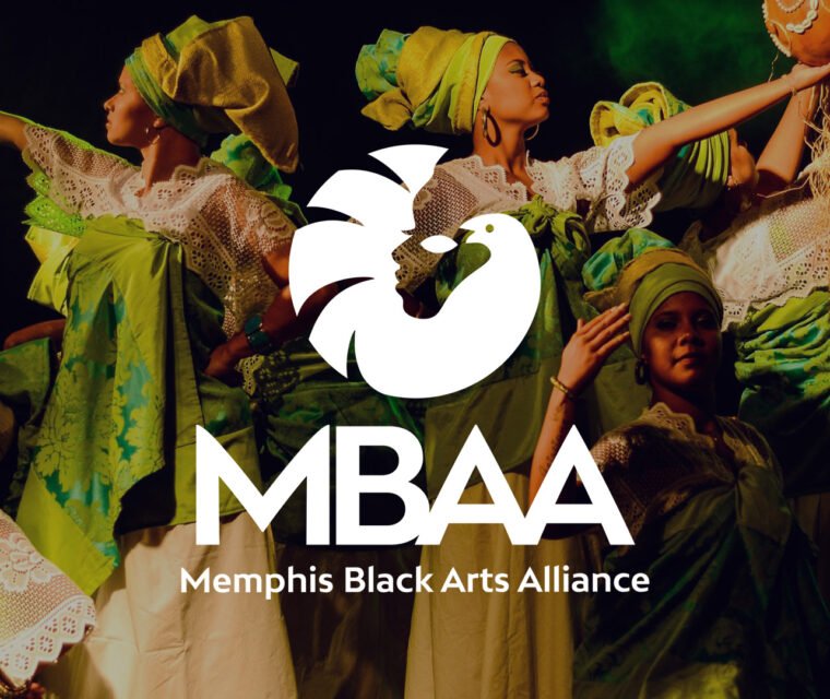 Memphis Black Arts Alliance Sankofa-inspired logo and wordmark shown as part of a refreshed visual identity system.